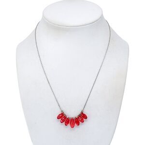 Vintage Sterling Silver 925 Red Crystal Drop Necklace 17"